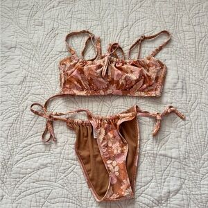 Brown and Tan Floral Bikini Set